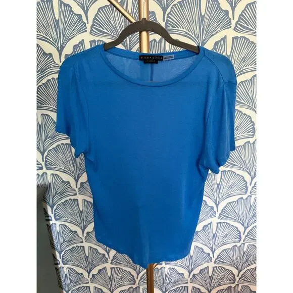 Alice + Olivia Cindy Classic Semi Sheer Cropped Tee Sz L - Picture 2 of 8